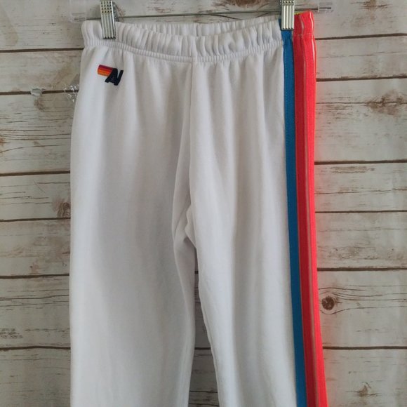 Aviator Nation White Joggers with Red and Blue Stripes - Picture 2 of 7